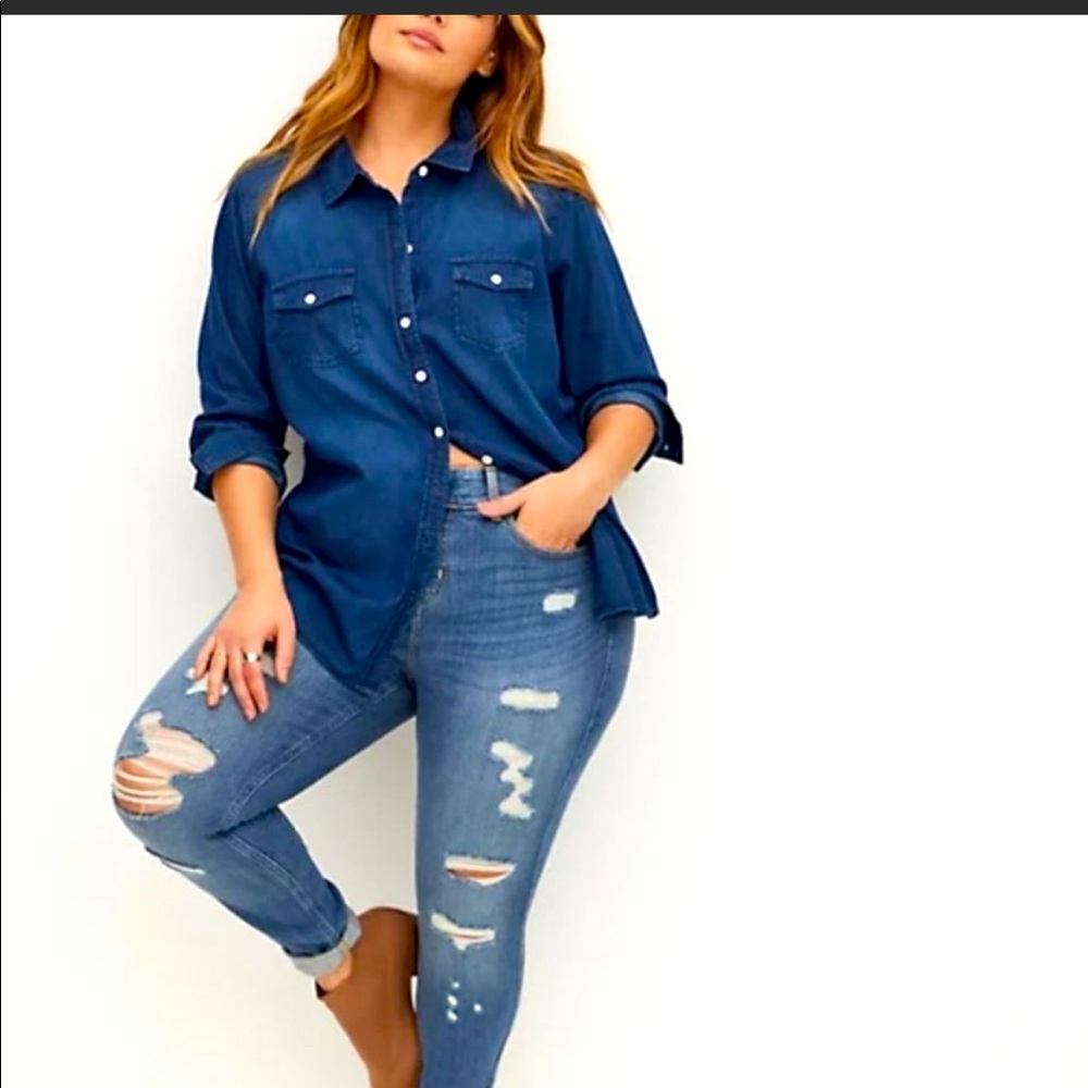 Torrid dark denim button down shirt